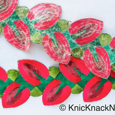 Yellow / Blue / Red / Green Embroidered Leaves Vine Trim Lace, Approx. 60mm Wide